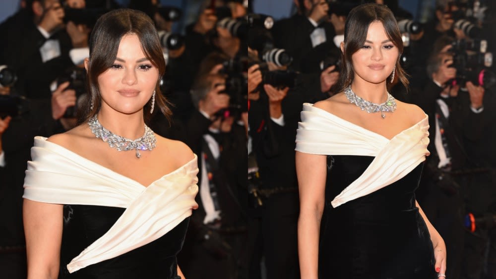 Selena Gomez Channels the Black and White Trend in Saint Laurent Off-the-shoulder Gown for Cannes Film Festival 2024 ‘Emilia ...