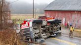 A truck hauling stone flipped near Codorus State Park