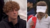 Jannik Sinner watches on concerned as Anna Kalinskaya retires at Wimbledon