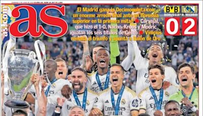 Jornais espanhóis exaltam título do Real Madrid na Liga dos Campeões: 'Imortais'