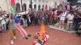 Protestors take down and burn American flag near US Congress, raise Palestinian flag