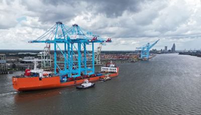 Two giant new cranes arrive at Port of Mobile's container terminal