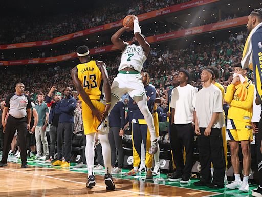 Jaylen Brown plays hero as Celtics trio makes history in Game 1 win over Pacers