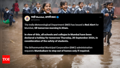 Mumbai schools and colleges shut tomorrow amid IMD's heavy rain alert, BMC issues notice - Times of India