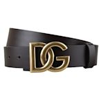 D&G Dolce Gabbana金字LOGO小牛皮釦式皮帶(褐x金)