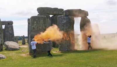 Just Stop Oil protesters cover Stonehenge in orange paint ahead of summer solstice