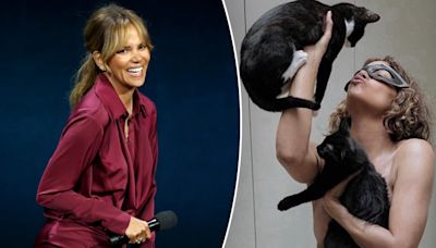 Halle Berry poses topless with her cats to celebrate 20th anniversary of 'Catwoman'