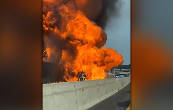 VIDEO: Towering fire erupts on N.J. highway, Route 3 closed