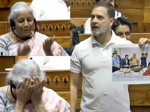 Nirmala Sitharaman Facepalms As Rahul Gandhi Criticises Budget 2024 Over Lack of OBC, Dalit, Tribal Officers In Halwa Ceremony