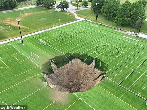High school football field is swallowed by sinkhole due to 'anomaly'