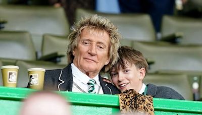 Rod Stewart, 79, is joined by his son Aiden, 13, while cheering on his beloved Celtic during their 3-0 victory against St Mirren