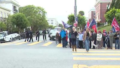 Donald Trump’s supporters, opponents line San Francisco street for fundraiser