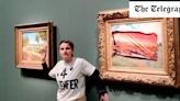 Watch: Climate protester sticks apocalyptic poster to Monet painting