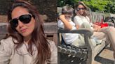 Mira Kapoor, in white heart cut-out jacket and taupe trousers, is giving vacation style a whole new meaning