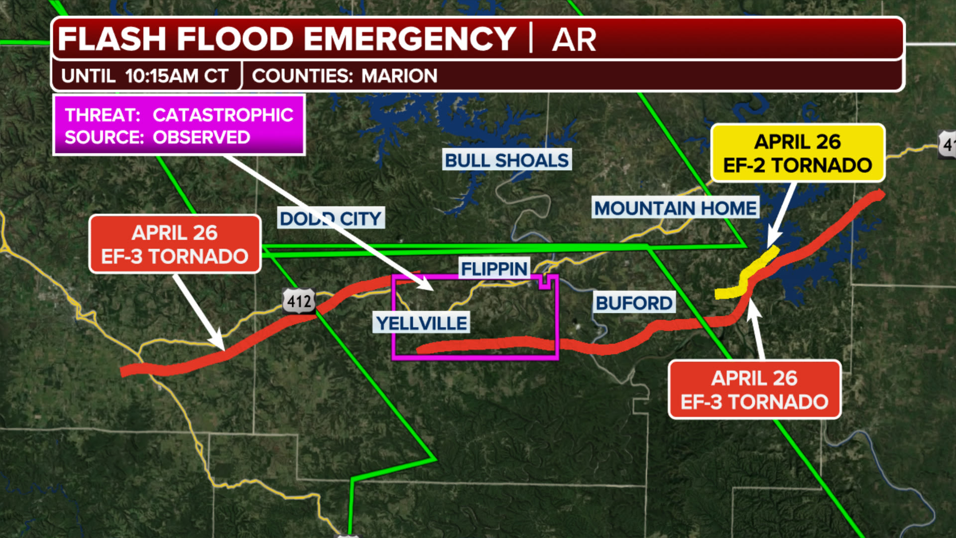 Torrential rains prompt Flash Flood Emergency, evacuations in north-central Arkansas