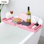 現貨 諾寶尼歐式粉色輕奢浴缸架竹泡澡桌可伸縮支架浴缸置物架免打孔