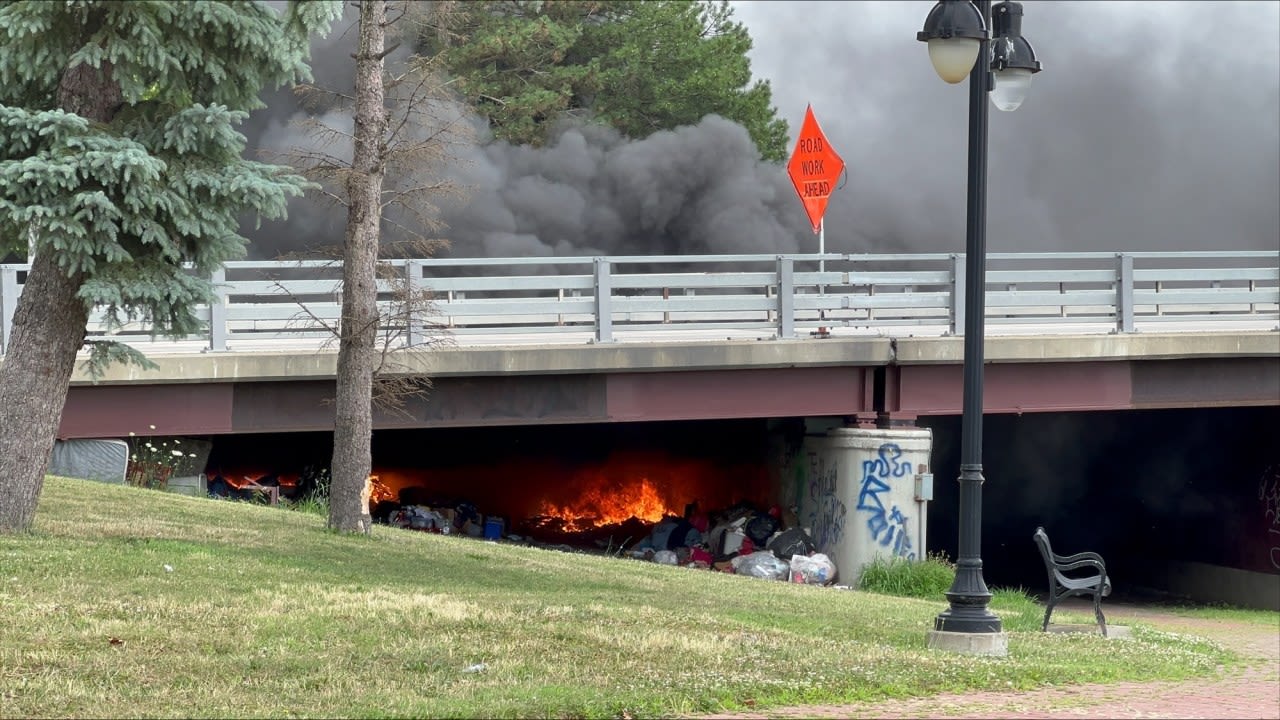 Large fire breaks out under Clemens Center Parkway Bridge