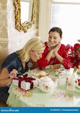 Happy Women at Dining Table Stock Image - Image of afternoon, elegance ...