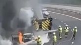 Horror car blaze on busy Scots motorway as fire crews race to scene