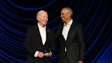 Joe Biden appears to freeze again at fundraiser as Barack Obama helps him off stage