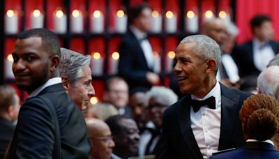 Barack is back! Obama stops by Biden’s lavish state dinner for Kenyan president