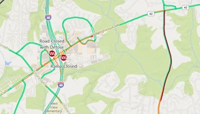 Closed NC 42 bridge over I-40 causing massive traffic problems near Clayton in Johnston County