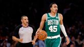 Dalano Banton, Lamar Stevens on the Boston Celtics’ bench vs. Wizards