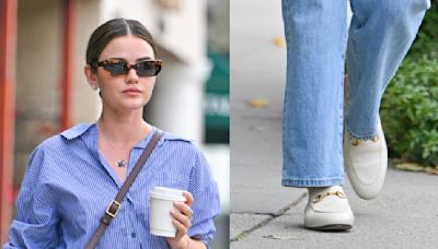 Lucy Hale Slips Into Pretty Little White Gucci Mule Shoes