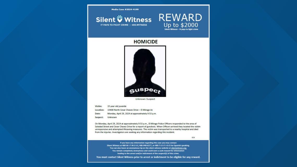 $1k reward offered for information in deadly shooting of teen in El Mirage