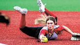 240507-Burton softball-Aerynn Huntsman tries to grab ball before hitting ground