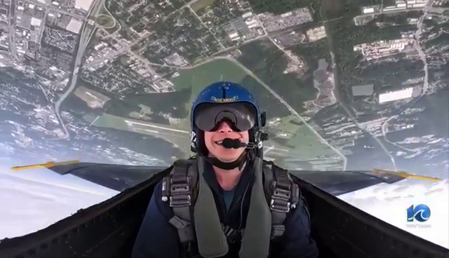 Meteorologist Ricky Matthews rides along with the Blue Angels