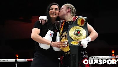 Lauren Price celebrates world title with girlfriend and fellow boxer who she matched with on Tinder