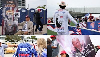 Pictured: Trump backers treating ex-president as God-like figure before New York rally