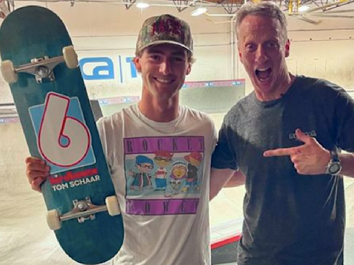 Tony Hawk Surprises Tom Schaar with Birdhouse Pro Model Ahead of Paris Olympics