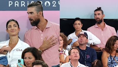 Michael Phelps, Wife Nicole and Son Nico Coordinate in Patriotic Colors at 2024 Paris Olympics to Celebrate Team USA Gymnastics’ Gold Medal