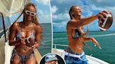 Travis Kelce’s ex Kayla Nicole shows off football skills in tiny bikini during boat day with friends