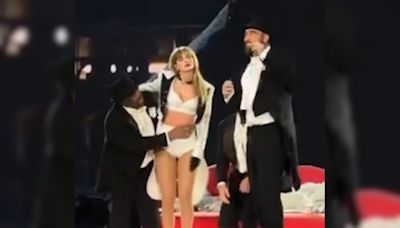 Taylor Swift's Boyfriend Travis Kelce Makes Surprise Appearance Onstage At London Concert