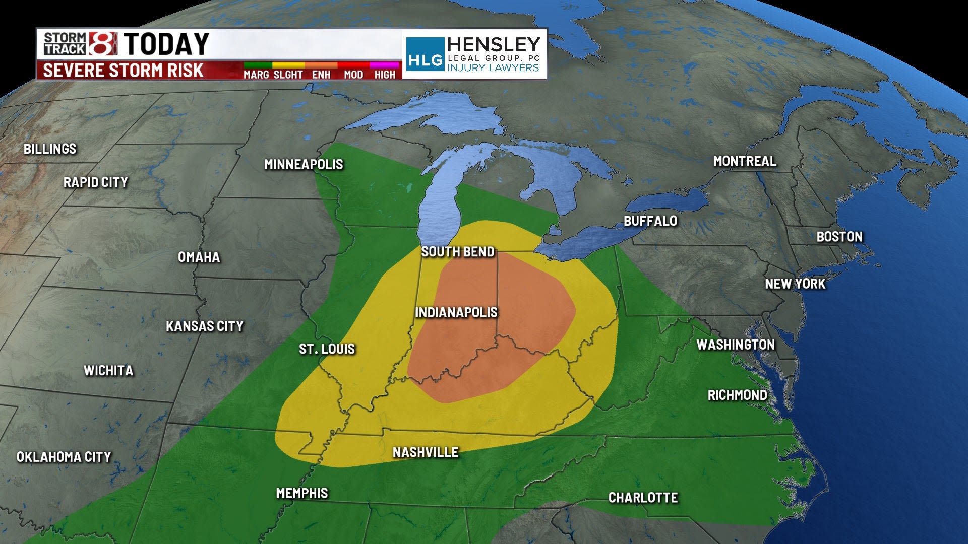 How common are enhanced risks of severe weather in Indiana?