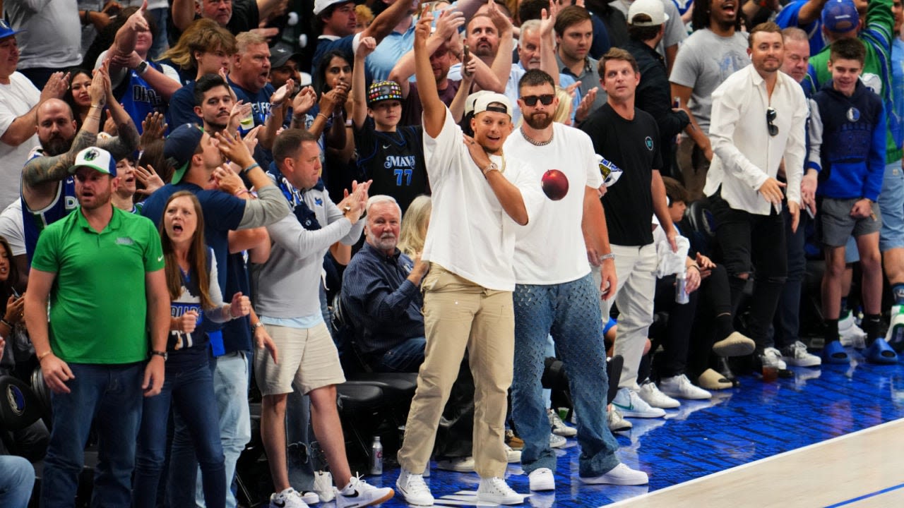 Travis Kelce and Patrick Mahomes Sit Courtside During Mavericks vs. Timberwolves NBA Finals Game