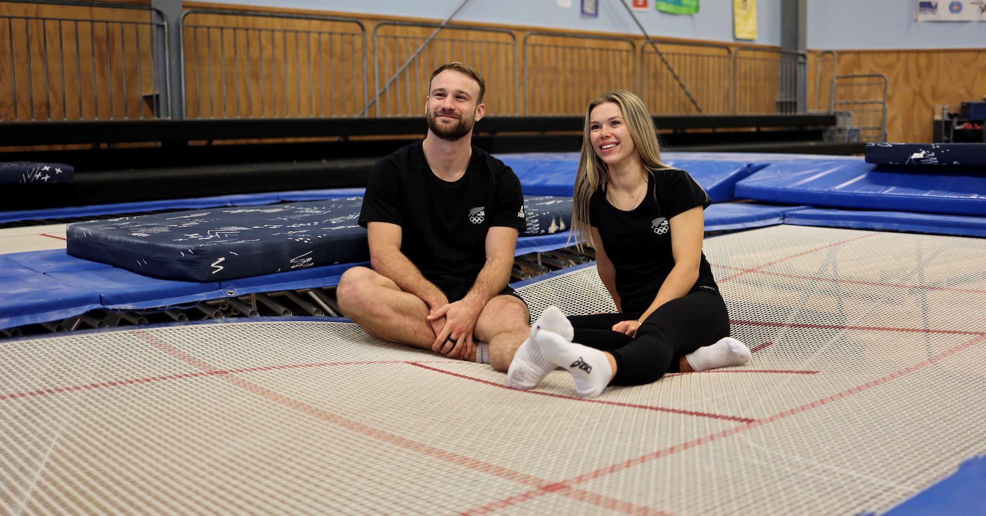 New Zealand trampoline couple fall head over heels before Paris