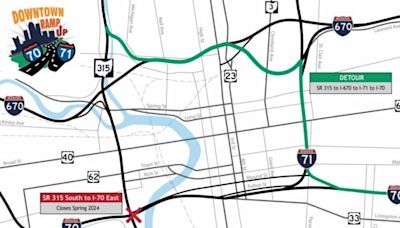 How will Columbus highway traffic change after closure of Route 315 south ramp to I-70?