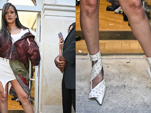 Rihanna Supports A$AP Rocky at Paris Fashion Week in Dramatic Rhinestone Heels