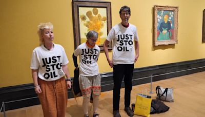 Just Stop Oil protesters pour soup on Van Gogh's Sunflowers AGAIN