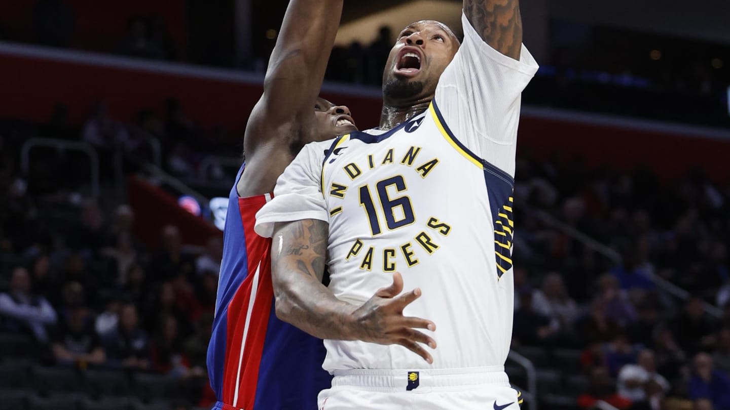 Former Indiana Pacers forward, current free agent James Johnson takes in Pacers vs Brooklyn Nets summer league game