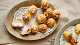 Chouquettes, French mini spheres, filled with a raspberry cream