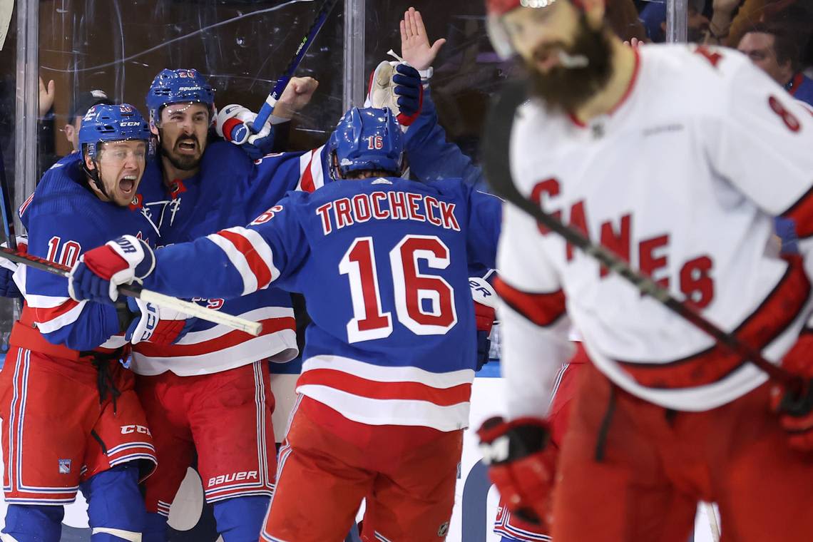 Former Hurricanes center Vincent Trocheck scores in second OT, lifts Rangers to Game 2 win