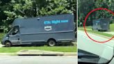 Bizarre moment Amazon delivery driver speeds down sidewalk