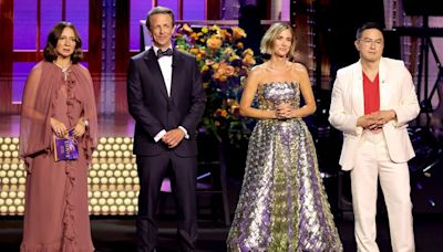 “SNL” stars Kristen Wiig, Maya Rudolph, Seth Meyers, and Bowen Yang roast Lorne Michaels at the Emmys