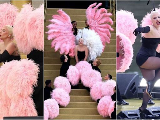 Lady Gaga brings the drama to the 2024 Olympics with bubblegum pink feathered display and stunning Dior ensemble