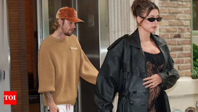 Hailey Bieber hides baby bump while attending church with Justin Bieber | English Movie News - Times of India